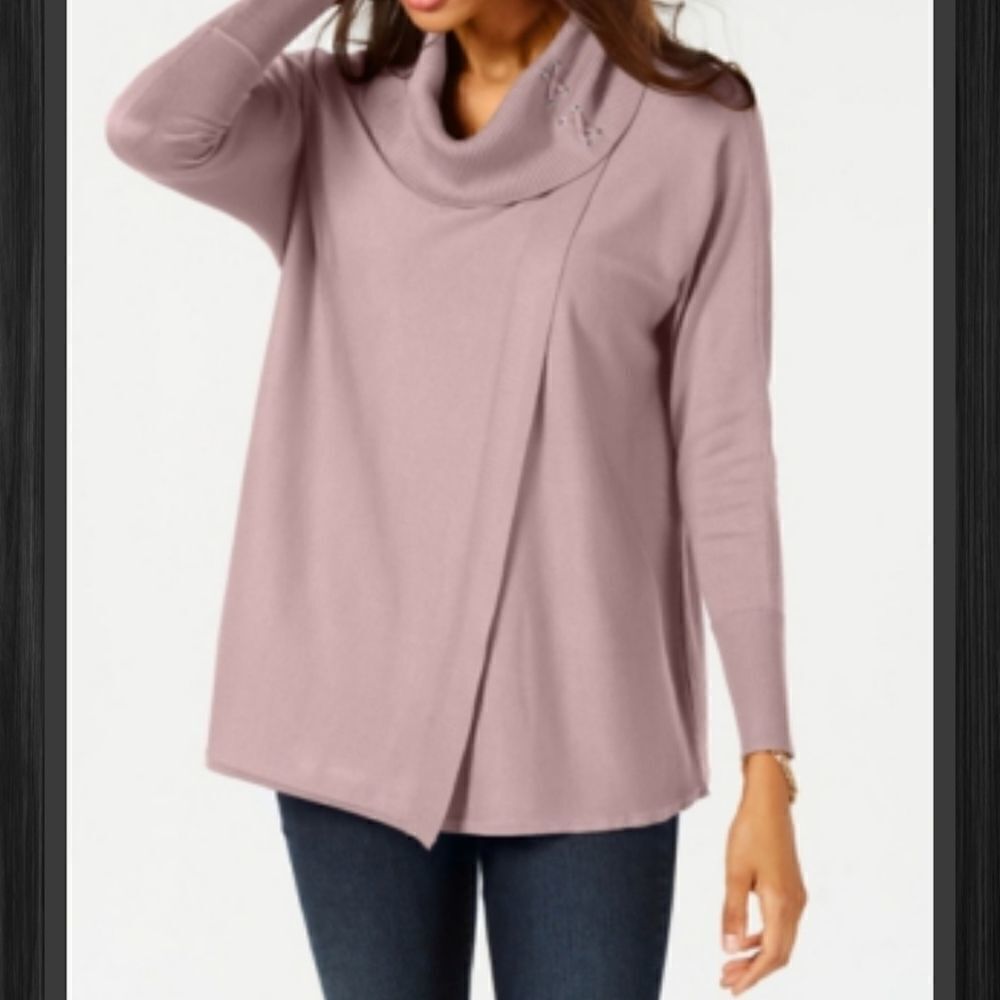JM Collection Faux-Wrap Cowl-Neck Sweater size Small - NEW